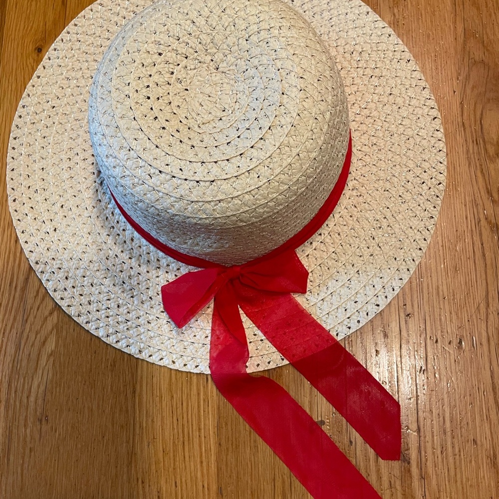 Elegant Cream Sun Hat with Red Ribbon